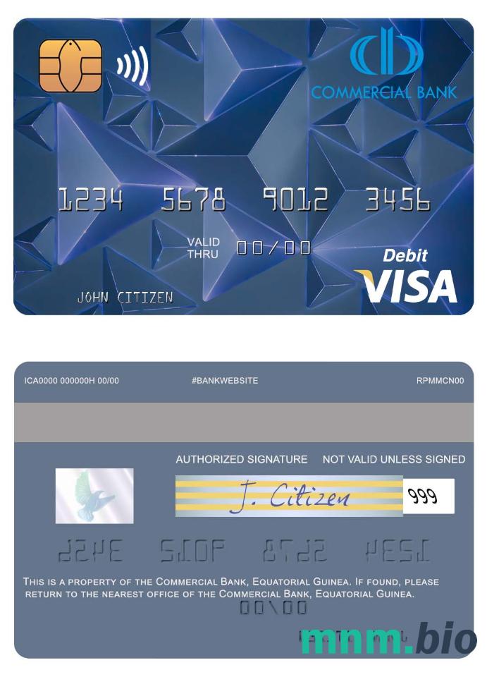 Equatorial Guinea Commerical bank Guinee Equatoriale visa debet karta przykład w formacie PSD